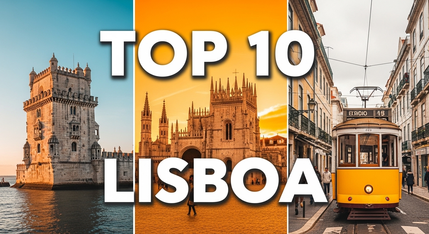 Vista panorâmica colorida de Lisboa ao entardecer, com destaque para o Rio Tejo, o Castelo de São Jorge e o Elétrico 28